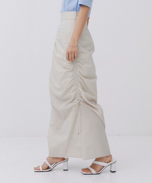 スカート 「新作」アシメホールギャザースカート｜ウォッシャブル/細見え/軽量/夏服の画像
