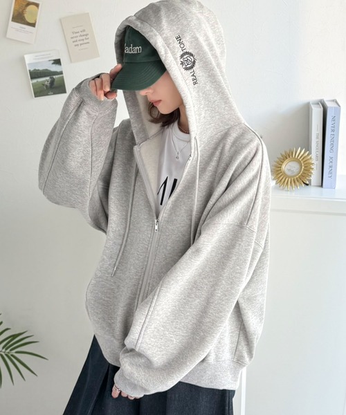 「classicalelf」 ジップアップパーカー LARGE 杢グレー レディース_画像4