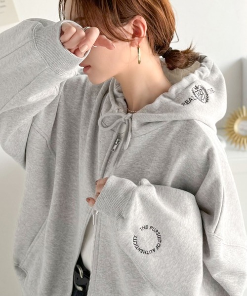 「classicalelf」 ジップアップパーカー LARGE 杢グレー レディース_画像7