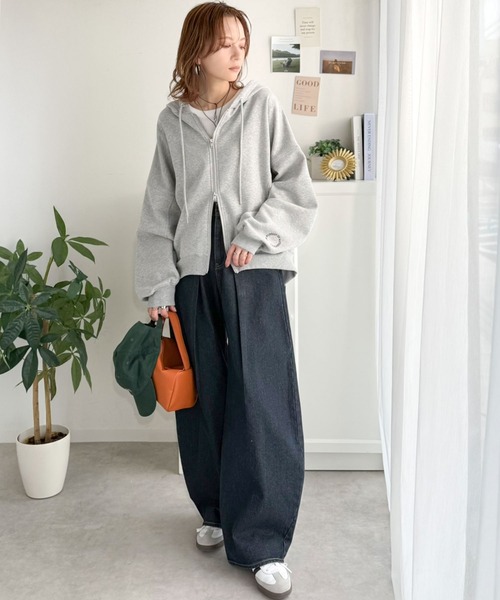 「classicalelf」 ジップアップパーカー LARGE 杢グレー レディース_画像9