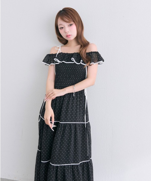 OLIVE des OLIVE フリルティアードキャミワンピ ドット OLIVE des OLIVE（オリーブデオリーブ） ワンピース Milky Star フリル
