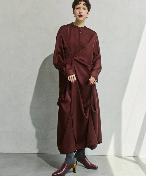 OMMO（オーエムエムオー） シャツワンピース TUCK DRAPE SHIRT OP