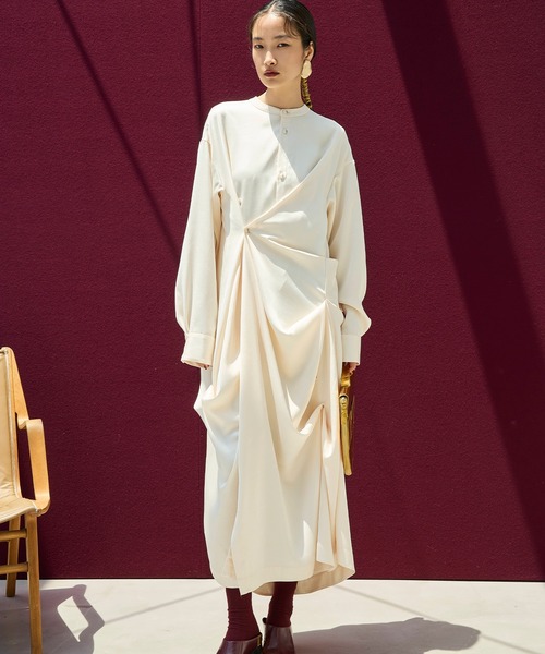 OMMO（オーエムエムオー） シャツワンピース TUCK DRAPE SHIRT OP