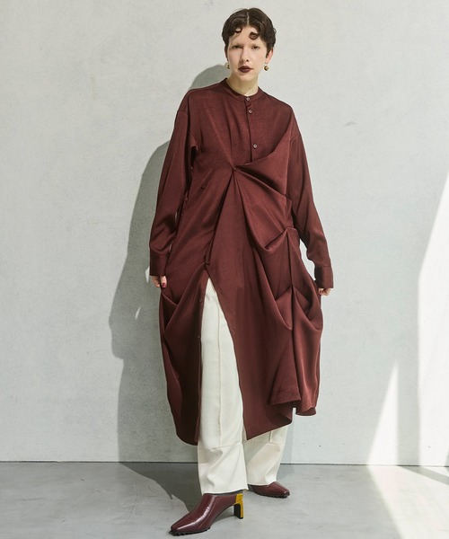 OMMO（オーエムエムオー） シャツワンピース TUCK DRAPE SHIRT OP