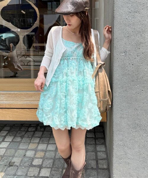 フレブル服　バルーンキャミタンク　　インド綿　お花　　Ricca w closet（ダブルクローゼット） チュニック フラワーバルーンミニ