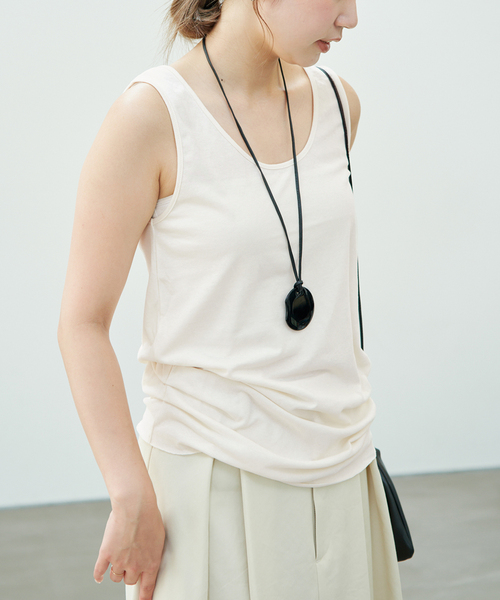 Plage - 美品 Plage プラージュ タンクトップス グレー サイズ:FREE 24春夏 コットン シアー ツイストタンクトップ カットソー ノースリーブ クルーネック ジャージ素材 日本製 トップス【レディース】【中古】 plage（プラージュ） tシャツ Jersey サイドタックトップス レディース