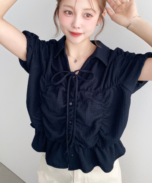 「moment+」 半袖シャツ M ネイビー レディース_画像5