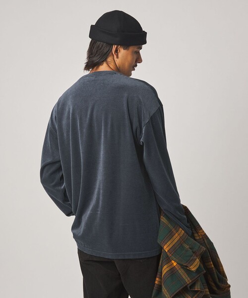 STEVEN ALAN（スティーブンアラン） tシャツ ベロア ボーダー クルー