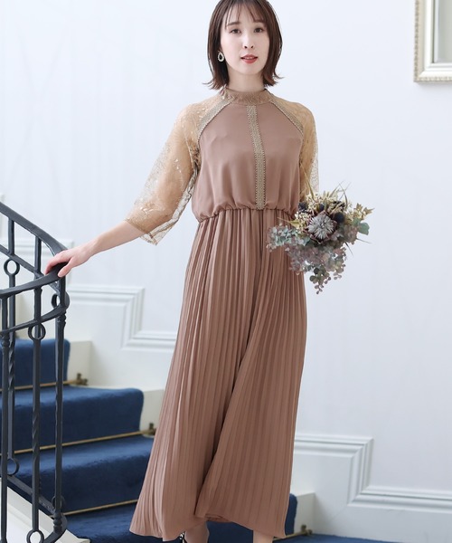 PourVous ドレス 結婚式 パーティードレス 七分袖とミモレ丈