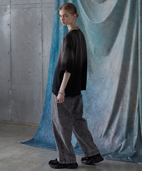 ドロストデニム ワイドパンツ ルーズシルエット 無地 カジュアル SERACE（セラス）の「【SERACE】Loose silhouette vintage cut