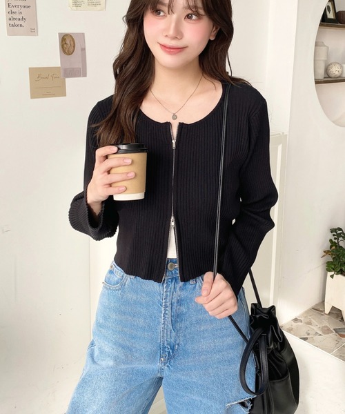 moment+ カーディガン 「累計販売数1万枚突破！」Wジップリブニット