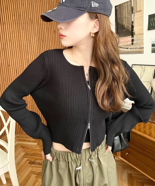 moment+ カーディガン 「累計販売数1万枚突破！」Wジップリブニット