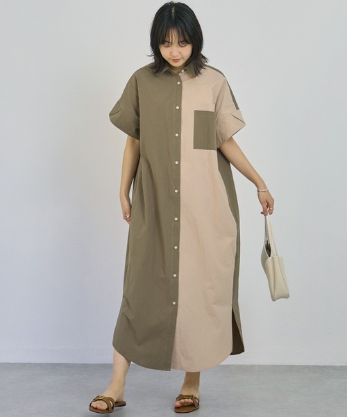 LAVEANGE シャツワンピース バイカラーシャツワンピース