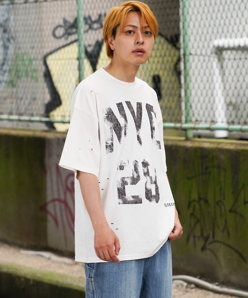 tシャツ 「unisex」ダメージ バイオウォッシュ加工 Tシャツ / オーバー