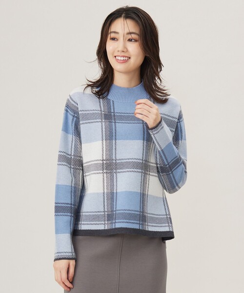 ニット セーター 「洗える」WOOLY STRETCH PLAID ニット レディース