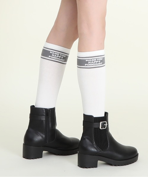 PINKHUNT（ピンクハント） 靴下 メッセージロゴ ハイソックス 9854