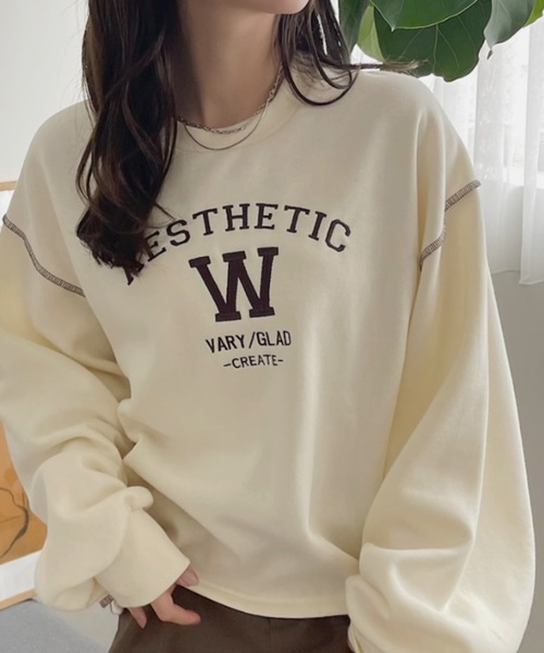 TREOVER トレーナー スウェット 配色ステッチ・刺繍ロゴ 裏起毛BIGプル