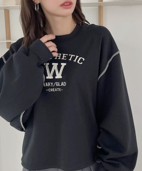 TREOVER トレーナー スウェット 配色ステッチ・刺繍ロゴ 裏起毛BIGプル