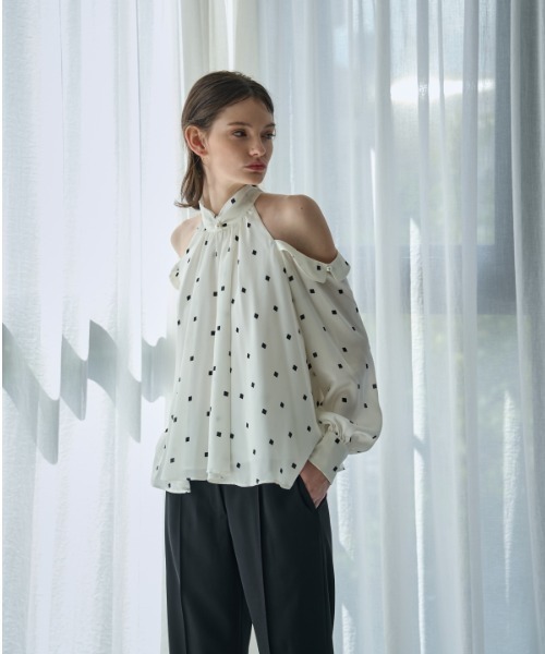 ブラウス シャツ Halter neck Open shoulder blouse ホルターネックオープンショルダーブラウス レディース
