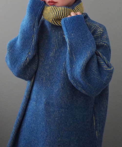 ニット セーター mix color high neck knit /バイカラー ビッグシルエット タートルネック ニット レディース