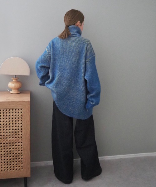 ニット セーター mix color high neck knit /バイカラー ビッグ