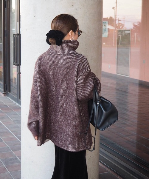 ニット セーター mix color high neck knit /バイカラー ビッグシルエット タートルネック ニット レディース mix color high neck knit /バイカラー ビッグシルエット
