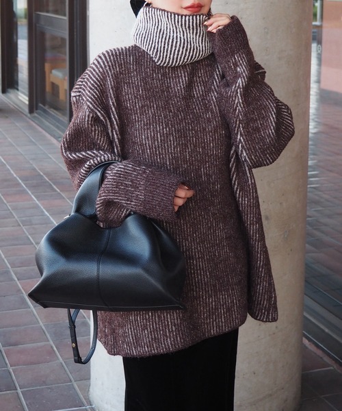 ニット セーター mix color high neck knit /バイカラー ビッグ