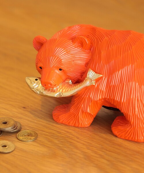 熊浪出品 BEAMS JAPAN（ビームス ジャパン） インテリア 「別注」鮭熊 貯金箱 橙
