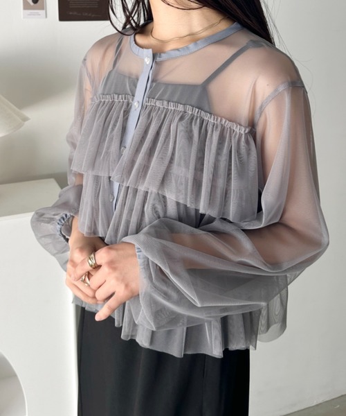 CLEA プリーツストライプノースリーブブラウス CLEA プリーツストライプノースリーブブラウス