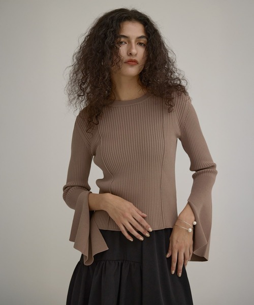 ニット セーター Bell Sleeve Petal Knit Tops レディース