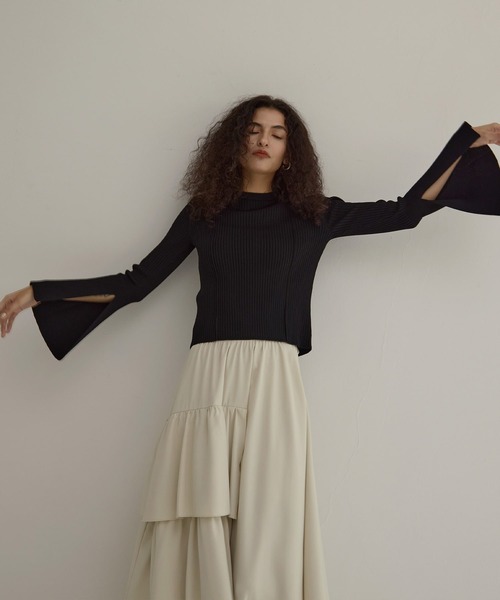 専用　ニット　2ウェイ　ミエリインヴァリエント　オフショルダー　パフスリーブ ミエリインヴァリアント MIELI INVARIANT 2Way Tuck Knit Tops