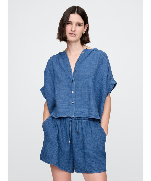 ブラウス シャツ ガーゼデニムシャツ レディース GAP ブラウス シャツ クリンクルガーゼ デニムシャツ レディース