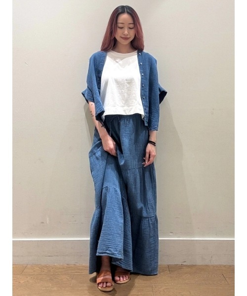 ブラウス シャツ ガーゼデニムシャツ レディース GAP ブラウス シャツ クリンクルガーゼ デニムシャツ レディース