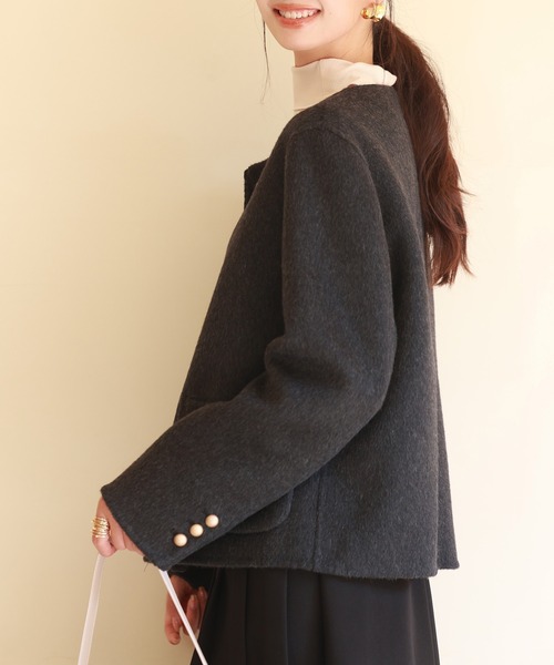 「SAISON DE PAPILLON」 ノーカラージャケット M ブラック レディース_画像6