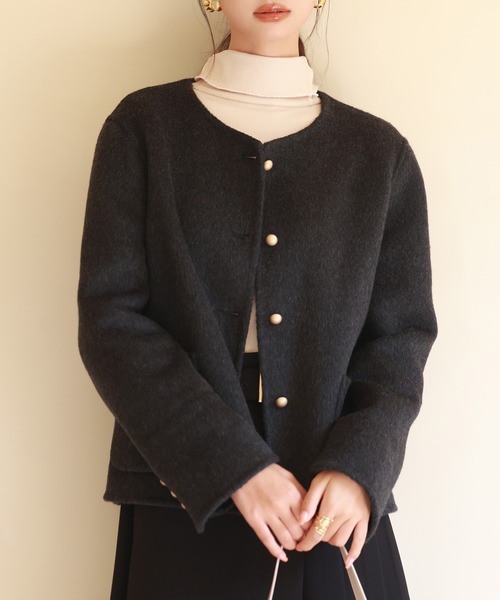 「SAISON DE PAPILLON」 ノーカラージャケット M ブラック レディース_画像8