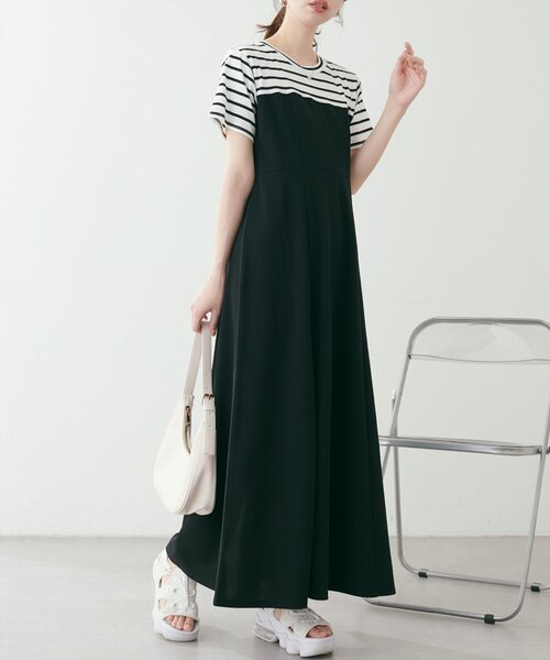 natural couture ワンピース レイヤード風カットジョーゼット