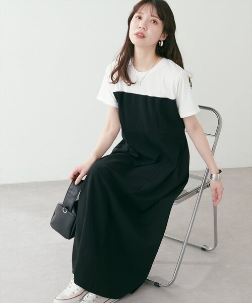 natural couture ワンピース レイヤード風カットジョーゼット