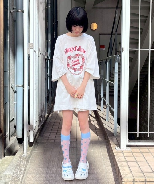 【未使用新品】CANDY SWEETIE BIG BIG Tシャツ ホワイト Candy Stripper tシャツ CANDY SWEETIE BIG Tシャツ レディース
