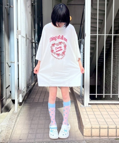 【未使用新品】CANDY SWEETIE BIG BIG Tシャツ ホワイト Candy Stripper tシャツ CANDY SWEETIE BIG Tシャツ レディース