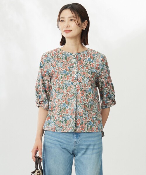 J.PRESS ジェイプレス リバティプリント半袖ブラウス シャツ J.PRESS ブラウス シャツ 「洗える」LIBERTY ボートネック