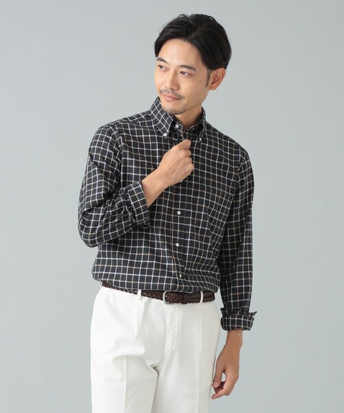 BEAMS F（ビームスF） シャツ コットンフランネル チャコールグレー