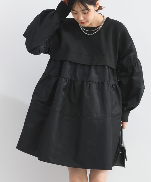 2695 美品 C•O•T•E ニット切替キルティングチュニック ブラック F PICCIN（ピッチン） チュニック ニット切り替えティアードプルオーバー