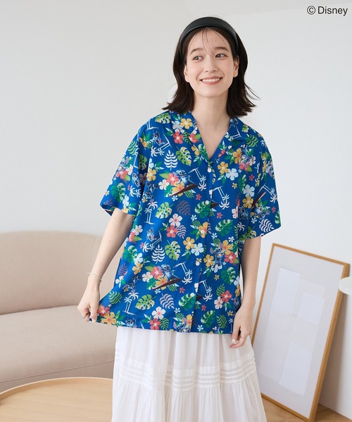 新品未使用  bahama × Disney アロハシャツ　青 Disney ブラウス シャツ スティッチ/アロハシャツ レディース