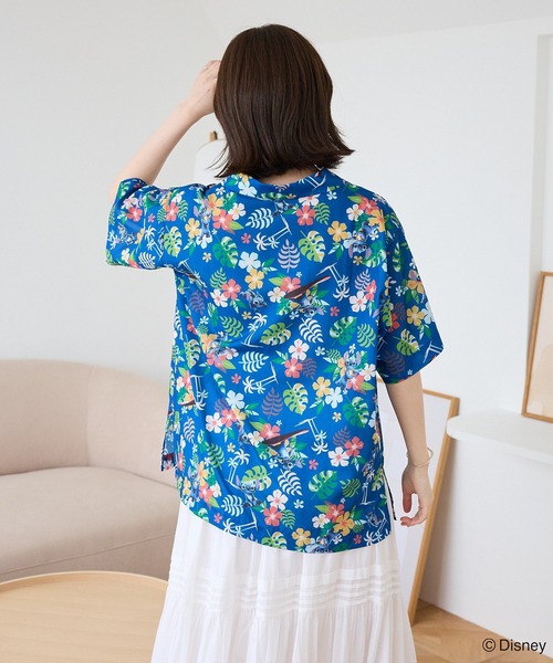 新品未使用  bahama × Disney アロハシャツ　青 Disney ブラウス シャツ スティッチ/アロハシャツ レディース