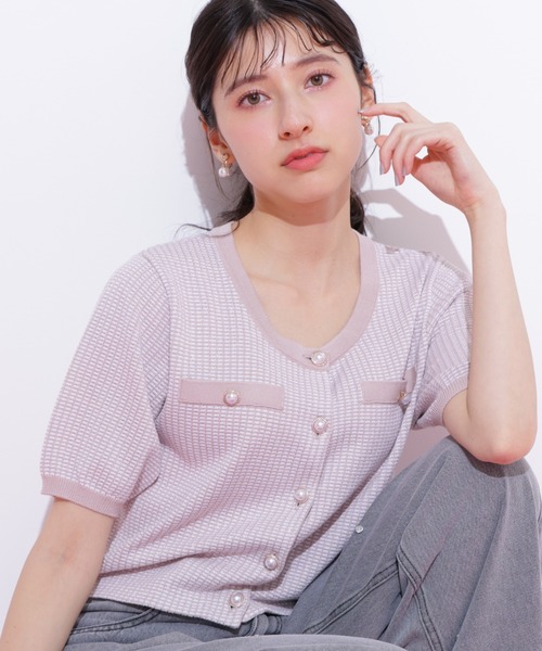 ebure ツイード ニット プルオーバー シルバー ラメ 半袖 SALE】ラメリブ半袖ニットプルオーバー - 12Twelve Agenda(トゥエルブ