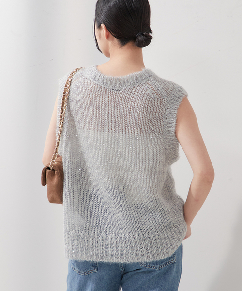 ジャーナルスタンダードレサージュ journal standard L'essage 24AW モヘヤMIXスパンコールベスト ニット ダークグレー /HK ■OS レディー journal standard L'essage（ジャーナルスタンダードレサージュ