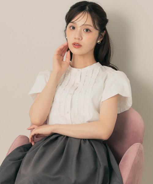 ブラウス シャツ 「大人フェミニン・華奢見え・通勤」フロントフリルシャツ レディース