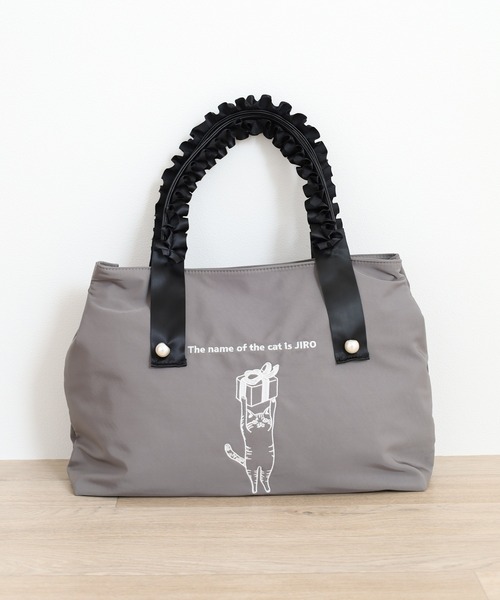 FUNALIVE（ファンアライブ） トートバッグ ネコの刺繍フリルハンドル