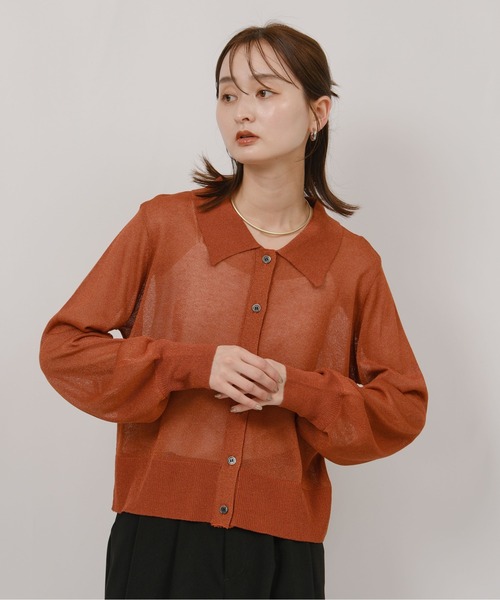 palm RICHE（ポームリシュ） カーディガン シアーラメ衿付き 