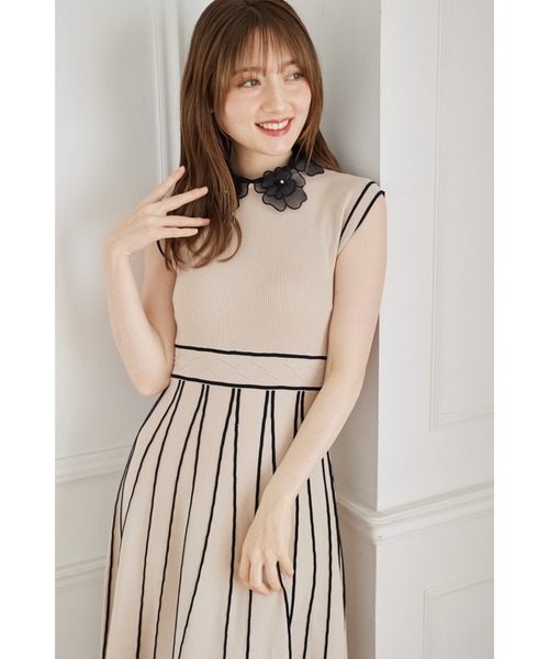 tocco closet ワンピース 2WAYフラワーレース襟付き配色